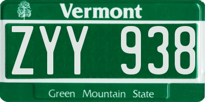 VT license plate ZYY938