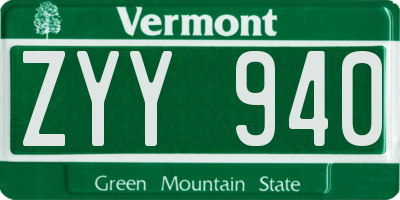 VT license plate ZYY940