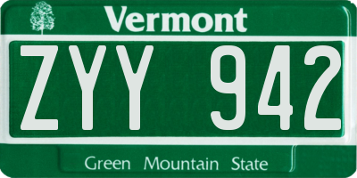 VT license plate ZYY942