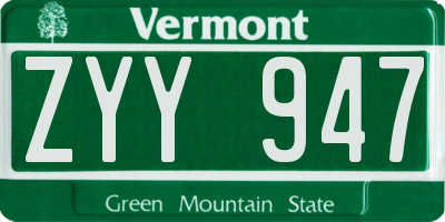 VT license plate ZYY947