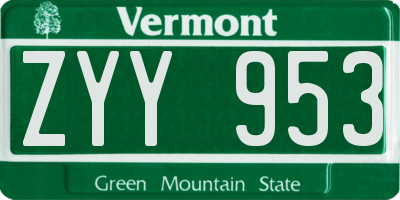 VT license plate ZYY953