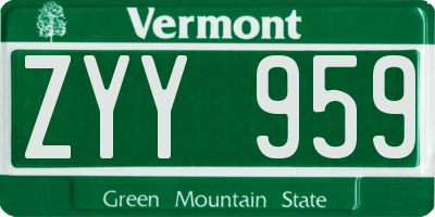 VT license plate ZYY959