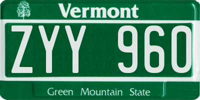 VT license plate ZYY960
