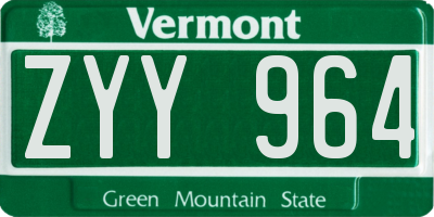 VT license plate ZYY964
