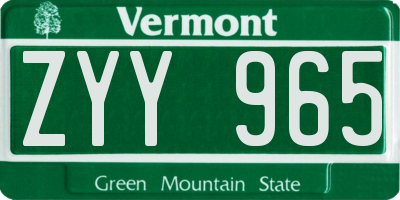 VT license plate ZYY965
