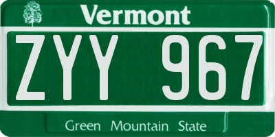 VT license plate ZYY967