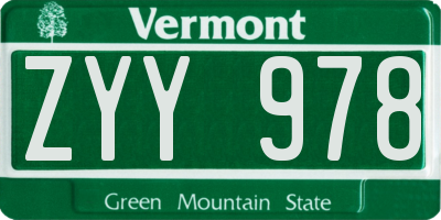 VT license plate ZYY978