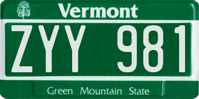 VT license plate ZYY981