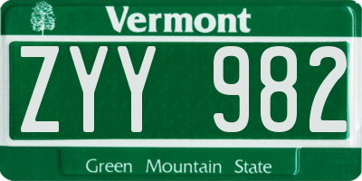 VT license plate ZYY982