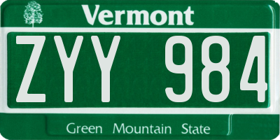 VT license plate ZYY984