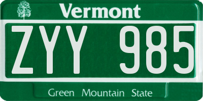 VT license plate ZYY985