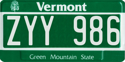 VT license plate ZYY986