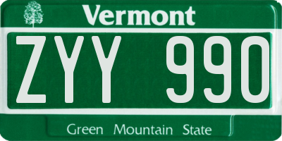 VT license plate ZYY990
