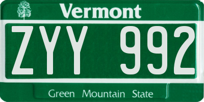 VT license plate ZYY992
