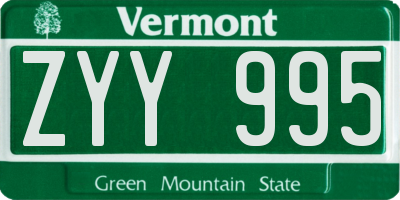 VT license plate ZYY995