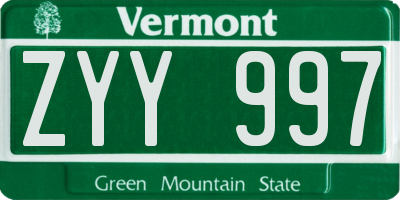 VT license plate ZYY997
