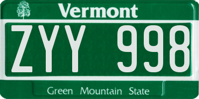 VT license plate ZYY998