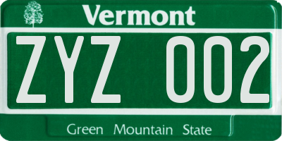 VT license plate ZYZ002