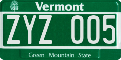 VT license plate ZYZ005