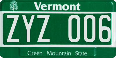 VT license plate ZYZ006