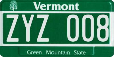 VT license plate ZYZ008
