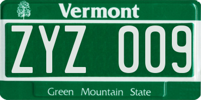 VT license plate ZYZ009