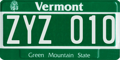 VT license plate ZYZ010
