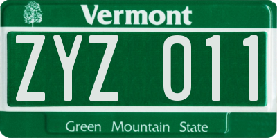 VT license plate ZYZ011