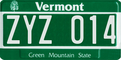 VT license plate ZYZ014