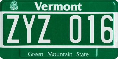 VT license plate ZYZ016