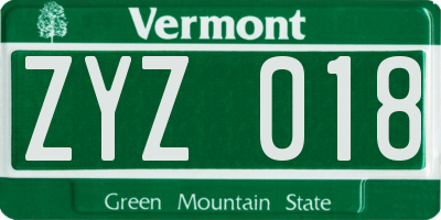 VT license plate ZYZ018