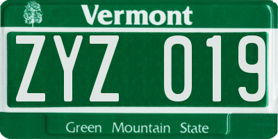 VT license plate ZYZ019