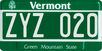VT license plate ZYZ020