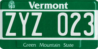 VT license plate ZYZ023