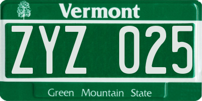 VT license plate ZYZ025