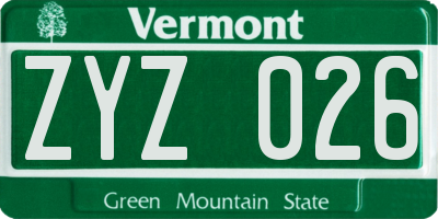 VT license plate ZYZ026
