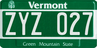 VT license plate ZYZ027