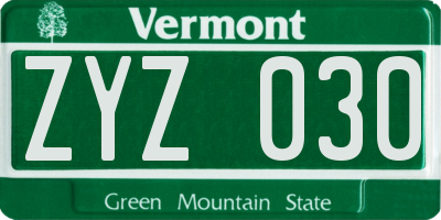 VT license plate ZYZ030