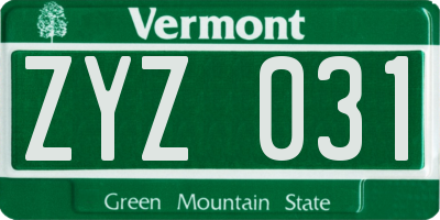 VT license plate ZYZ031