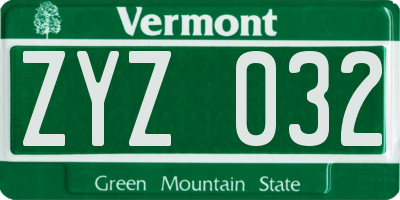 VT license plate ZYZ032