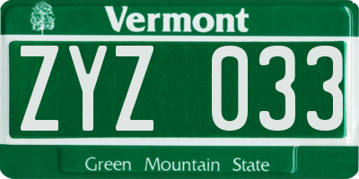 VT license plate ZYZ033