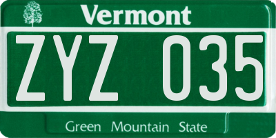VT license plate ZYZ035