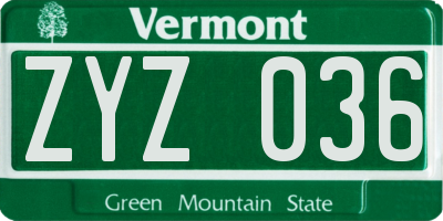 VT license plate ZYZ036
