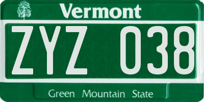 VT license plate ZYZ038