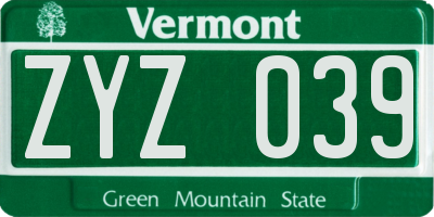 VT license plate ZYZ039