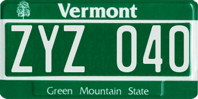 VT license plate ZYZ040