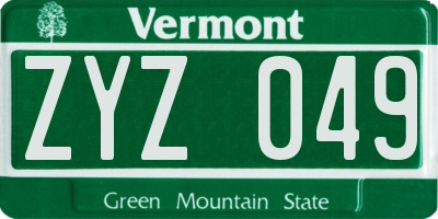 VT license plate ZYZ049