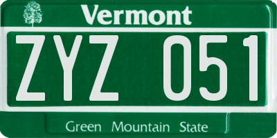 VT license plate ZYZ051