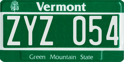 VT license plate ZYZ054