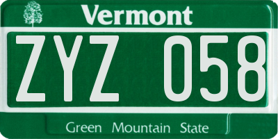 VT license plate ZYZ058